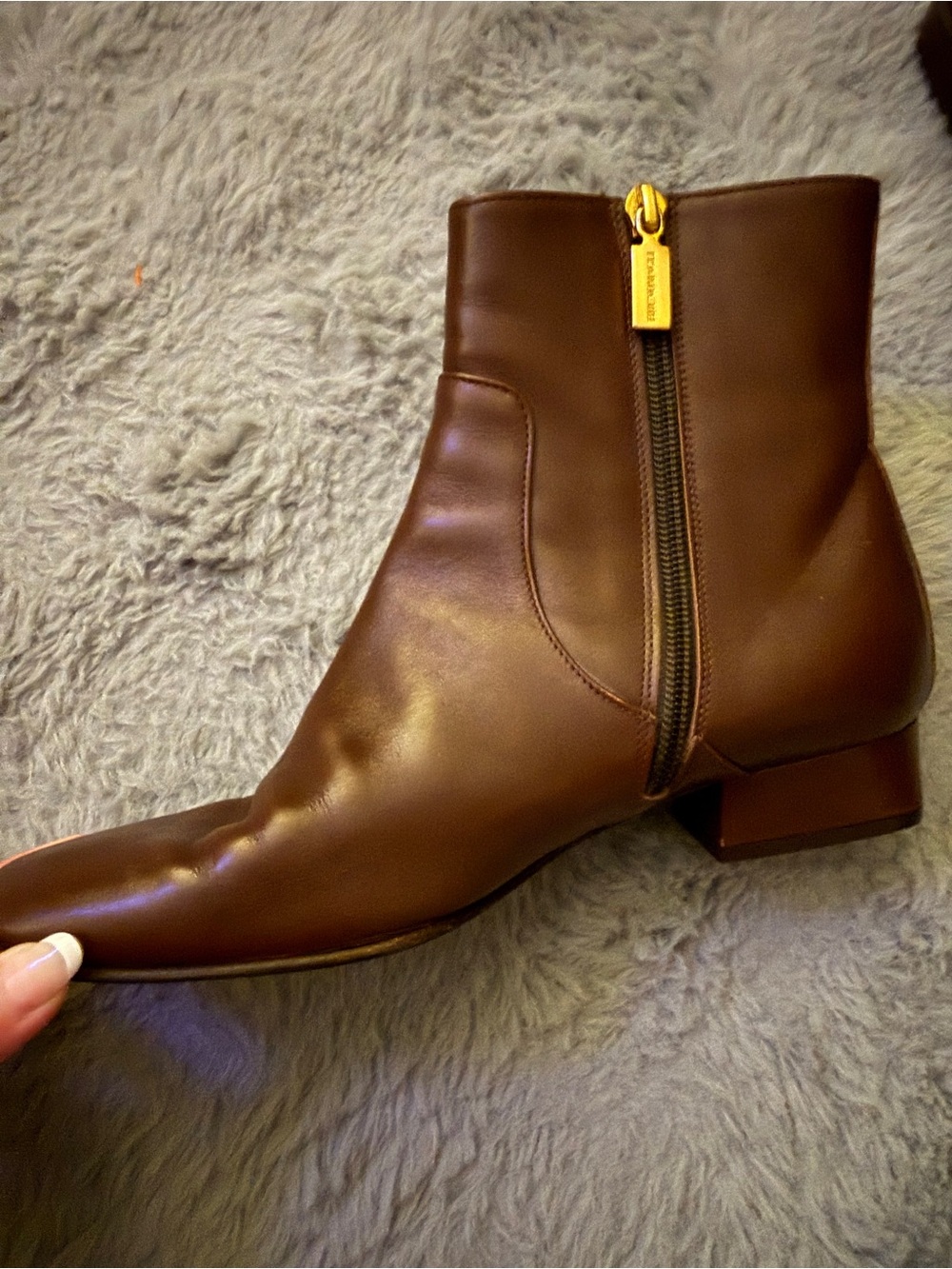 Bruno Magli Chestnut Brown Leather Side-Zip Ankle Booties- leather luxury size 7